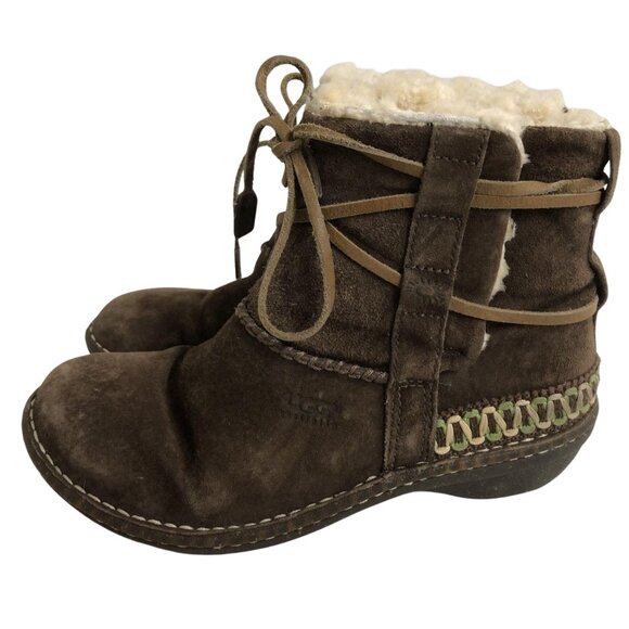 UGG Australia Cove Ankle Boots Size: 7 Brown Lace Up Shearling Suede S/N 5178 - Picture 3 of 6